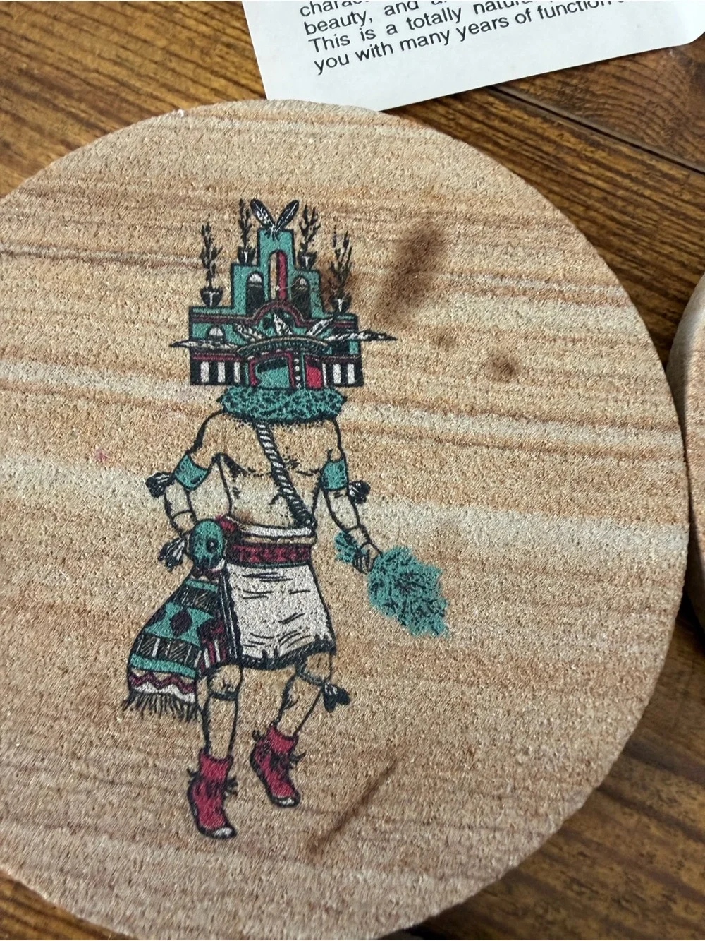 Vintage Thirstystone Sandstone Coaster Set 4 Kachina Dancer Box USA 1988 Cork